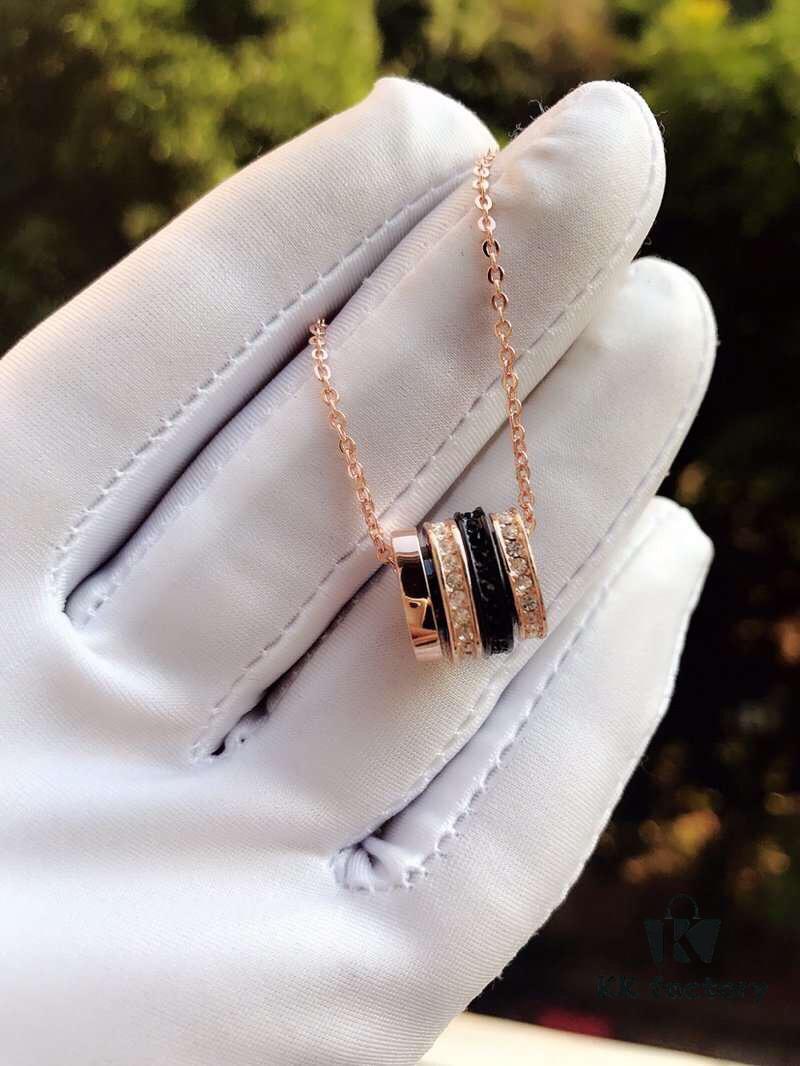 Swarovski Bvlgari-inspired Necklace - Triple Ring Design with Rhinestones, 18K Gold Plated Alloy, 38cm Chain