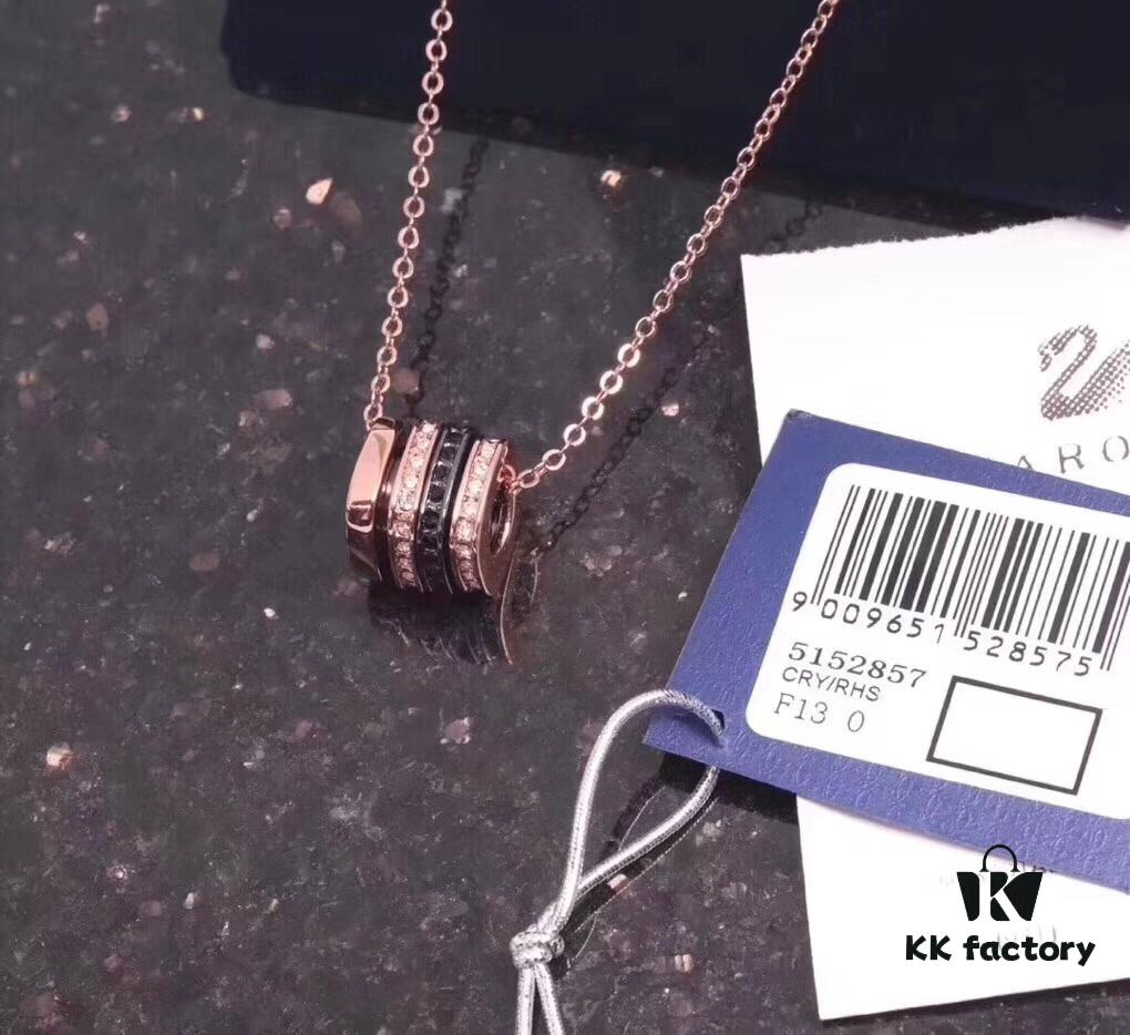 Swarovski Bvlgari-inspired Necklace - Triple Ring Design with Rhinestones, 18K Gold Plated Alloy, 38cm Chain