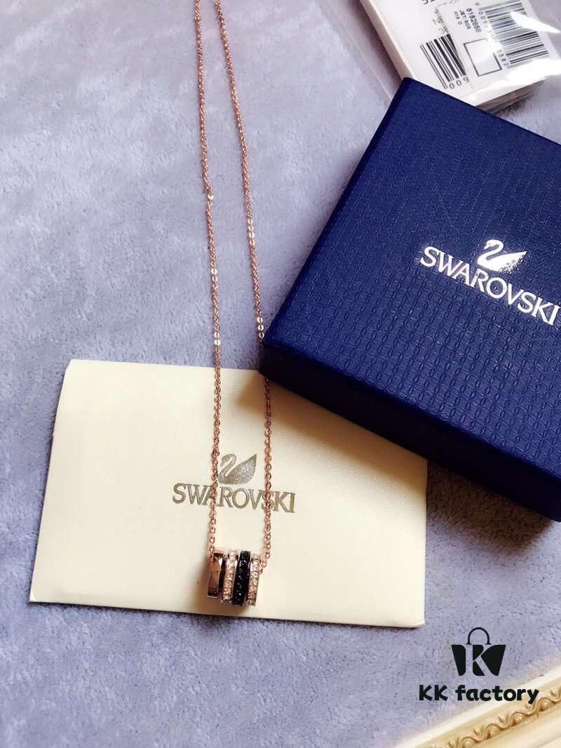 Swarovski Bvlgari-inspired Necklace - Triple Ring Design with Rhinestones, 18K Gold Plated Alloy, 38cm Chain