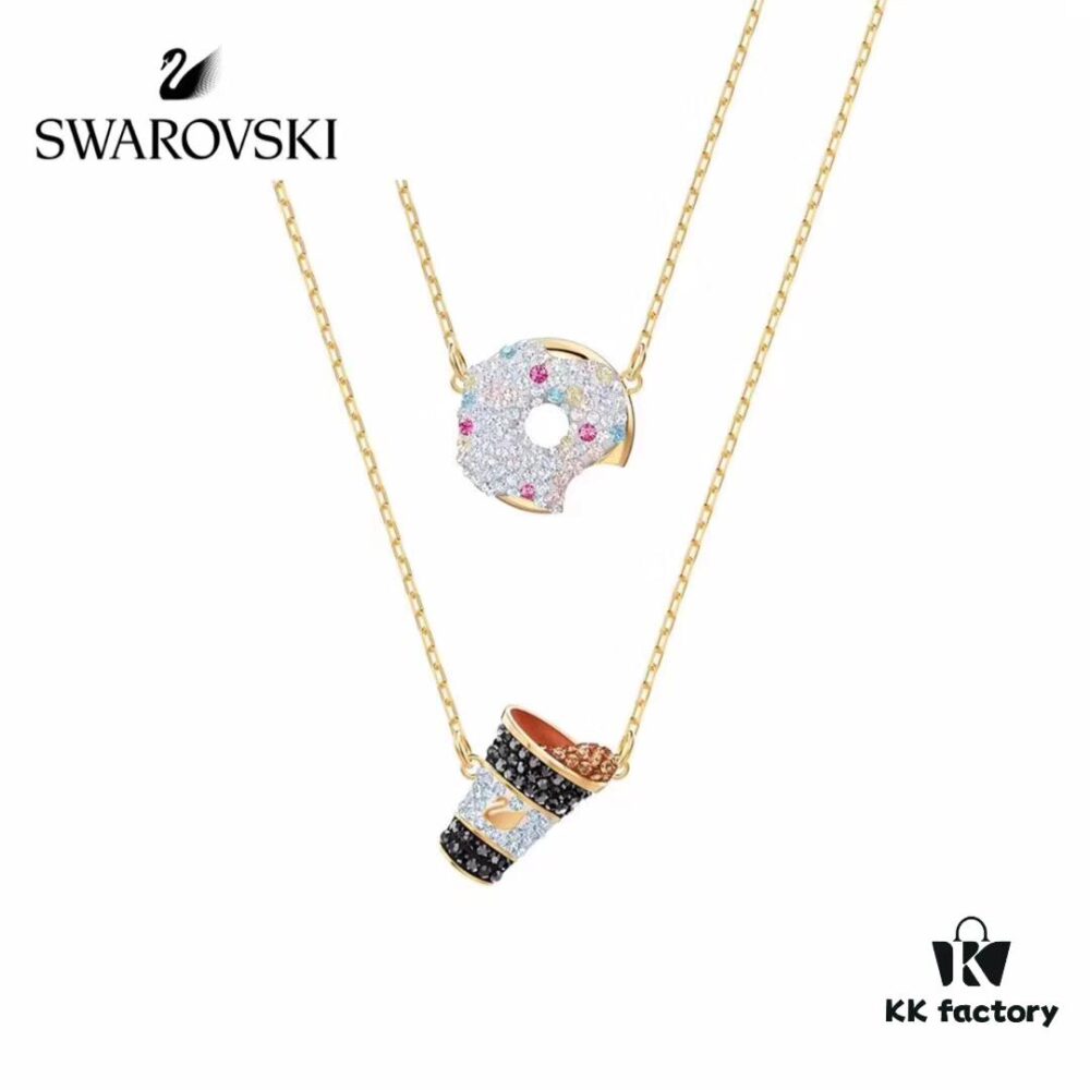 Swarovski NICEST Latest Donut 🍩 Coffee ☕️ Pendant Necklace, Stylish and Adorable Dual-Wear Design