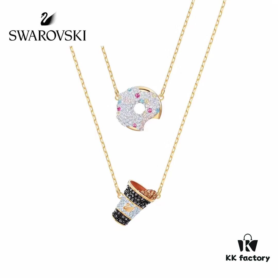 Swarovski NICEST Latest Donut 🍩 Coffee ☕️ Pendant Necklace, Stylish and Adorable Dual-Wear Design