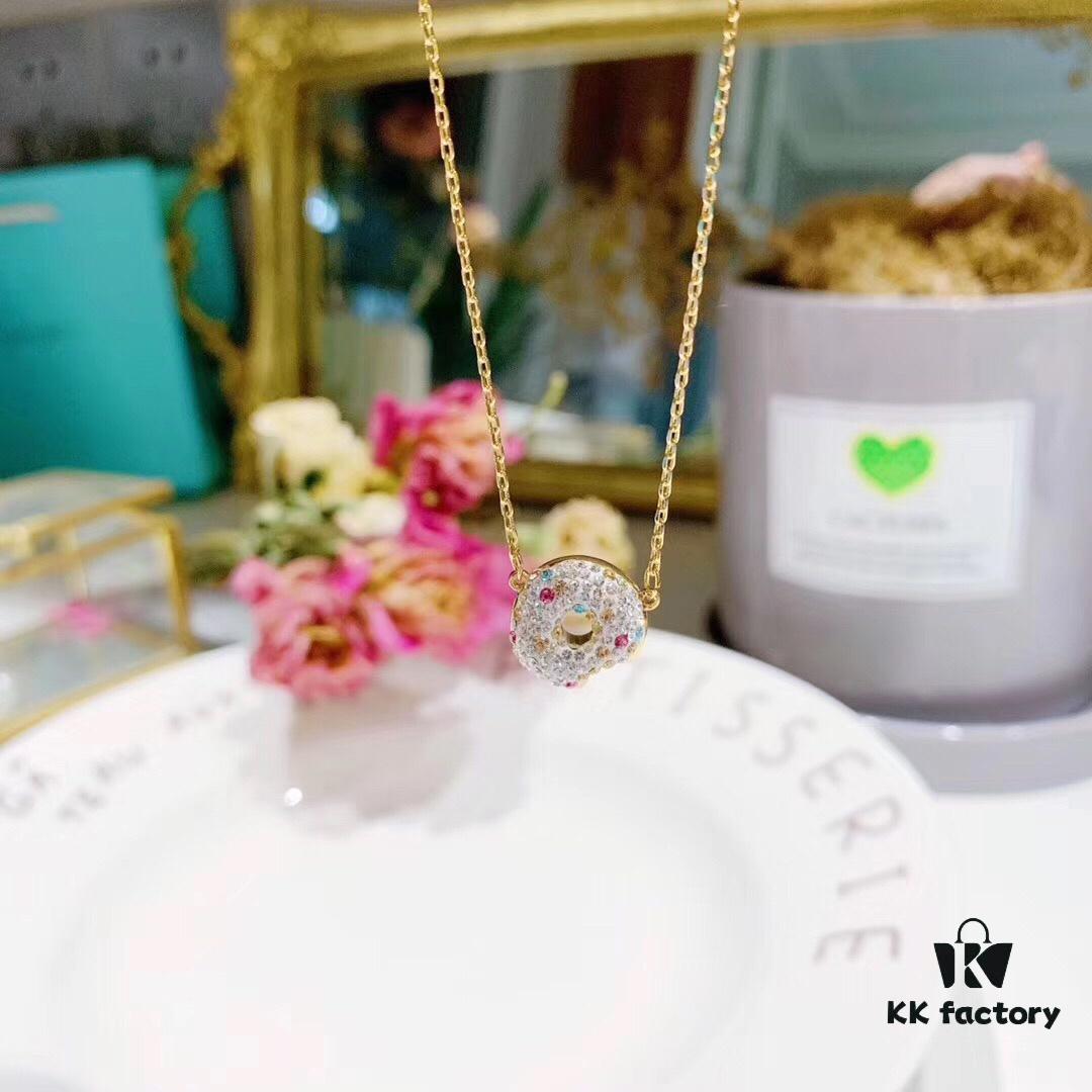 Swarovski NICEST Latest Donut 🍩 Coffee ☕️ Pendant Necklace, Stylish and Adorable Dual-Wear Design