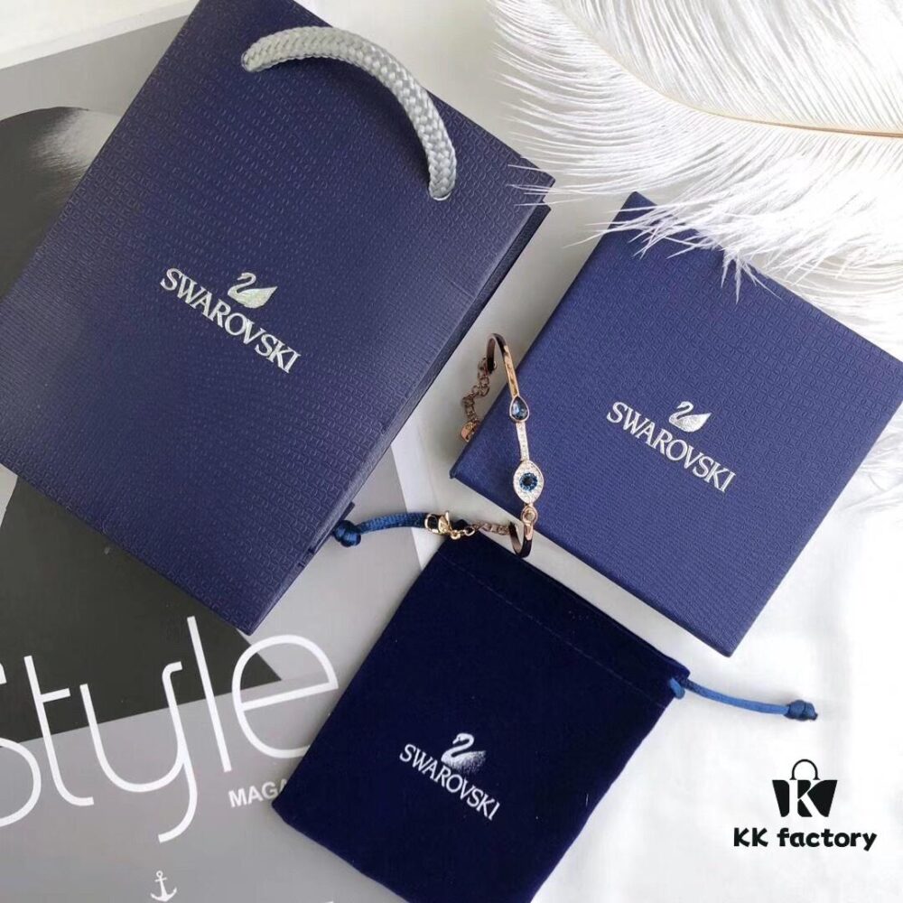 Swarovski Demon Bracelet, Classic Best-Selling Design with Black, Blue, and White Crystals Encircling Gracefully, Evoking the Mystical Potion of the Demon's Eye That Opens the Door to Luck and Lifelong Blessings! Elegant 18K Rose Gold-Plated Alloy with Vacuum Plating Paired with Black, Blue, and White Swarovski Crystals. One Size Fits All with Full Original Retail Packaging!