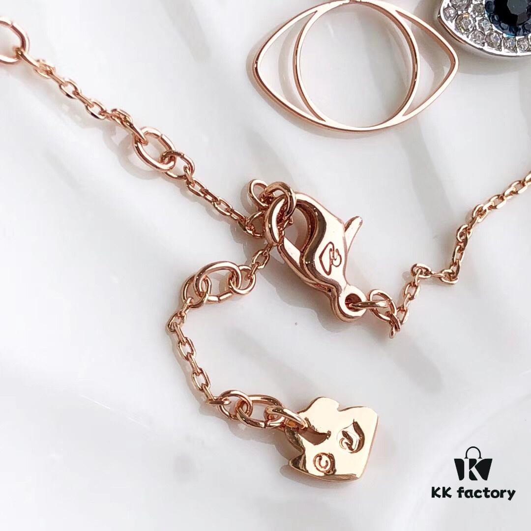 Swarovski Demon Necklace, Classic Best-Selling Black, Blue, and White Crystals Layered Design, Lifelong Luck Guardian with Elegant 18K Rose Gold Plated Alloy Chain