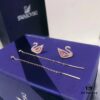 Swarovski DAZZLING SWAN Romantic Swan Earrings - Fresh and Charming Pink Crystal Pendant Studs, Wearable in Multiple Ways