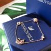 Latest Swarovski Pink Swan Bracelet, Dazzling Swan Romantic Design with Pink Crystal, Rose Gold Plated Magnetic Palace-Style Clasp