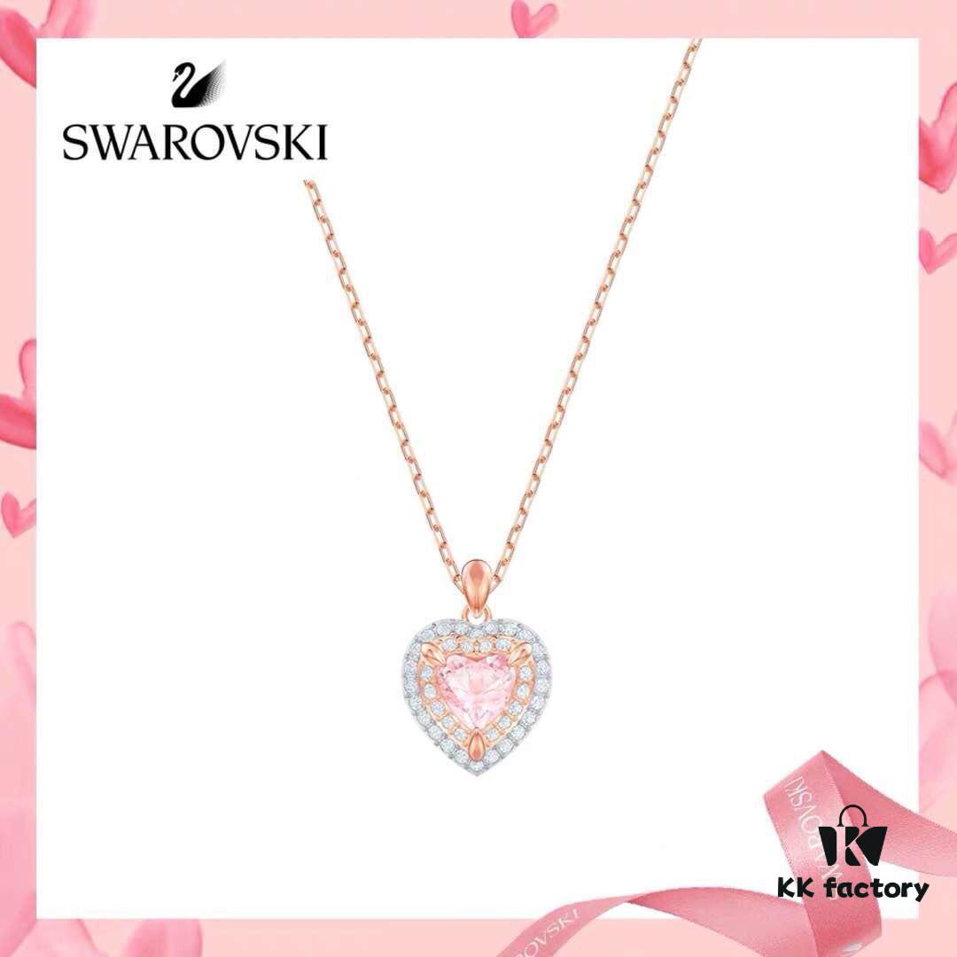 Valentine's Day 🎁 New Arrival Swarovski ONE Playful Heart 'Romantic Love' Elegant Necklace, Imported Sparkling Rhinestones Surrounding Pink Heart 💖, Original Gold-Tone Plated Material, Authentic Logo, Genuine Clasp – A Romantic Pink Heart 💖 Expresses Your Love..0855080