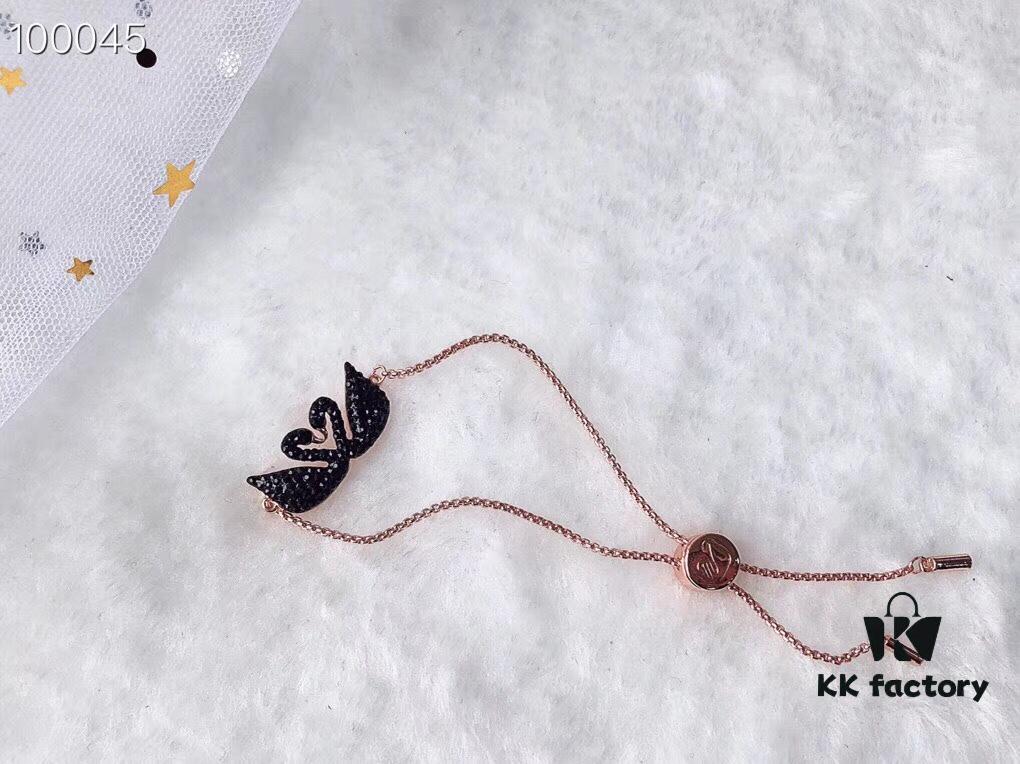 Swarovski Double Swan Bracelet - 2018 Latest Design, Triple Micro-Plated 18K Gold Alloy with Authentic Swarovski Crystals, Adjustable Sliding Chain