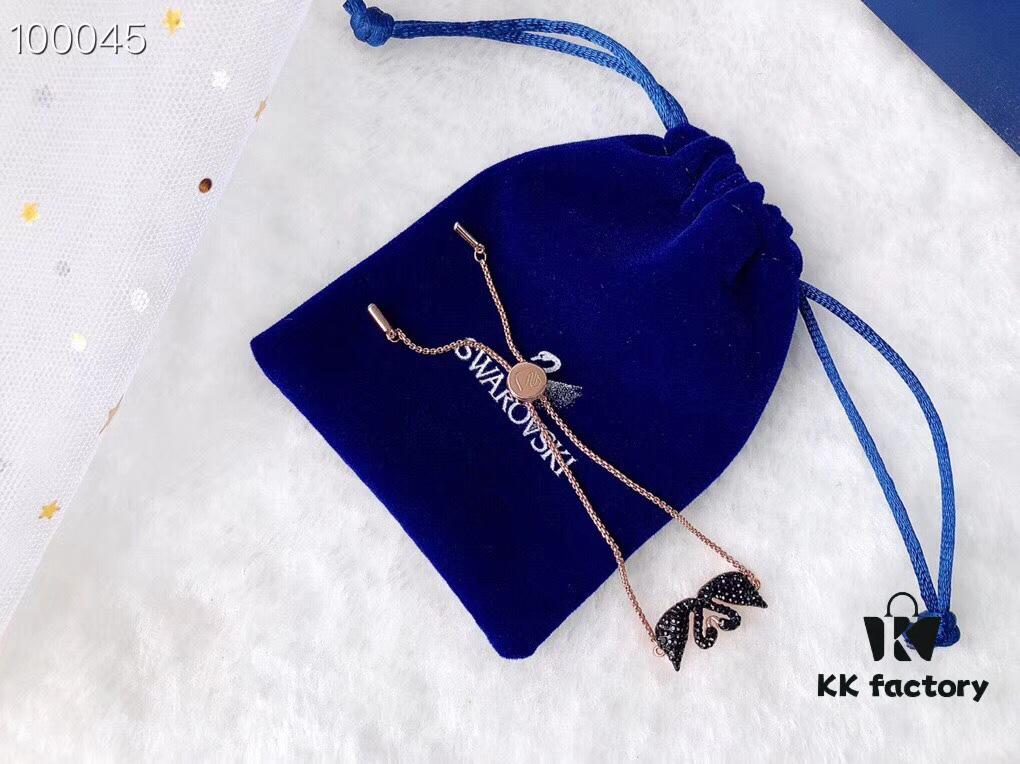 Swarovski Double Swan Bracelet - 2018 Latest Design, Triple Micro-Plated 18K Gold Alloy with Authentic Swarovski Crystals, Adjustable Sliding Chain