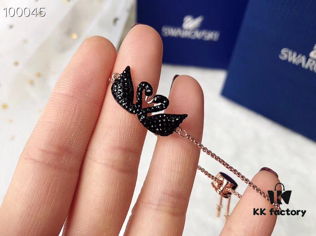 Swarovski Double Swan Bracelet - 2018 Latest Design, Triple Micro-Plated 18K Gold Alloy with Authentic Swarovski Crystals, Adjustable Sliding Chain