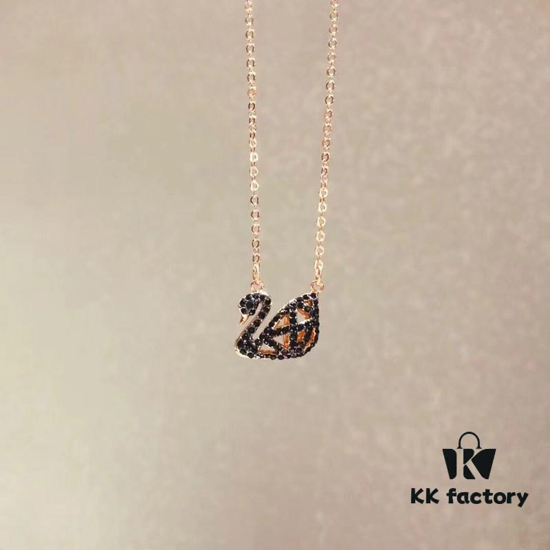 Swarovski Double-Sided Hollow Swan Necklace, Austrian Crystal Inlaid, One-to-One Crafted with Original ZP Material, Dual-Tone Design, Wearable on Both Sides