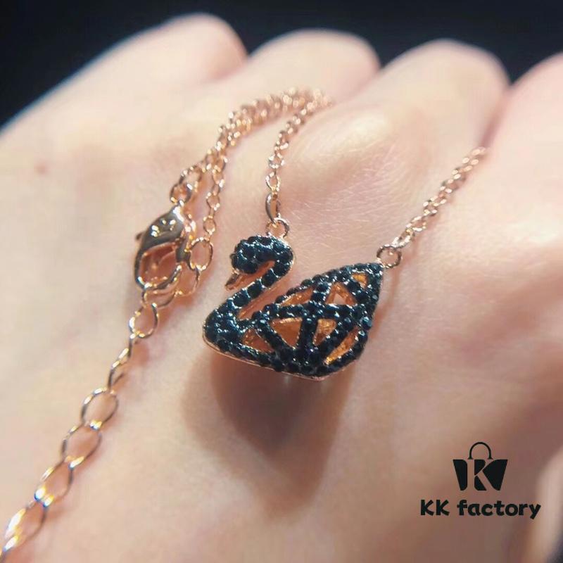 Swarovski Double-Sided Hollow Swan Necklace, Austrian Crystal Inlaid, One-to-One Crafted with Original ZP Material, Dual-Tone Design, Wearable on Both Sides