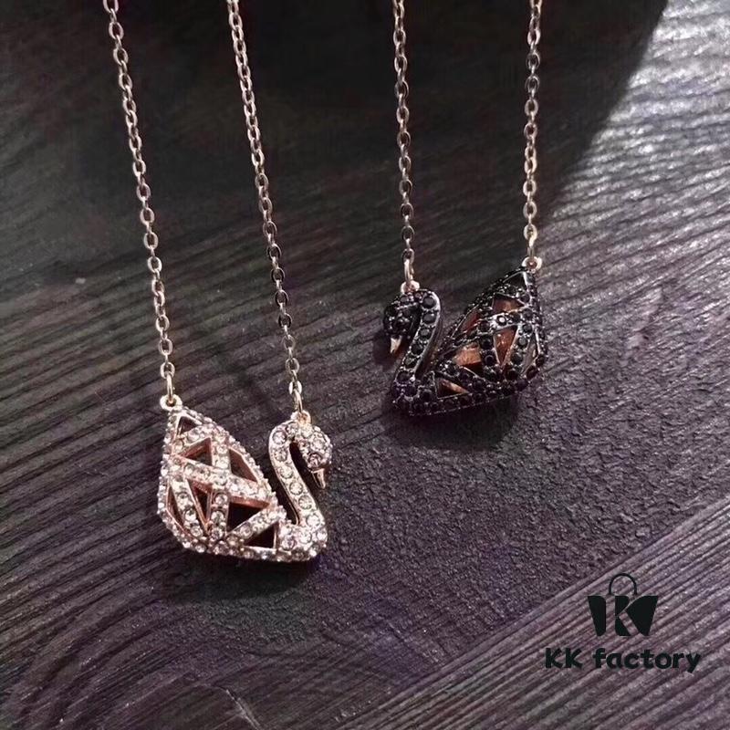 Swarovski Double-Sided Hollow Swan Necklace, Austrian Crystal Inlaid, One-to-One Crafted with Original ZP Material, Dual-Tone Design, Wearable on Both Sides