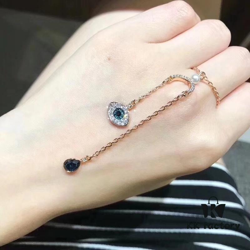 Swarovski 2018 Newest Demon's Eye Tassel Necklace, Pearl-Embellished, Elegant and Graceful Design, Original Gold Plating with Authentic Logo Engraving, Complete with Retail Packaging