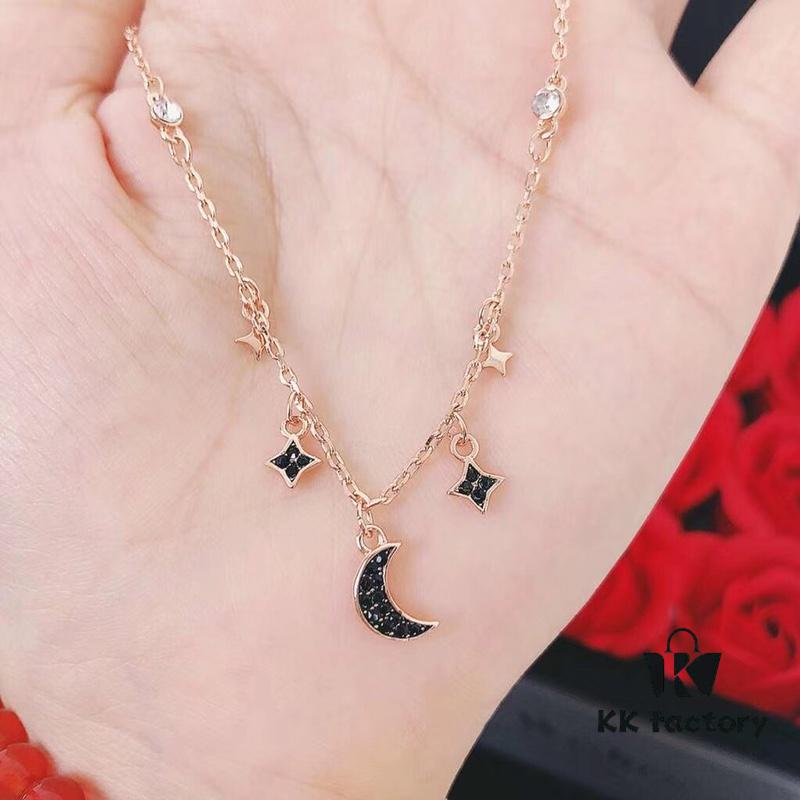 Swarovski Crescent Moon and Star Necklace in Rose Gold Plating