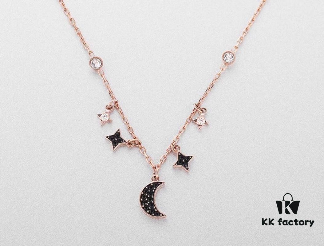 Swarovski Crescent Moon and Star Necklace in Rose Gold Plating