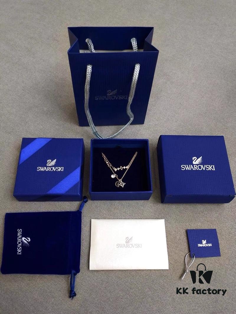 Swarovski Swarovski Star and Moon Necklace, Goblin Matching Style Collar Chain, Rose Gold Plated