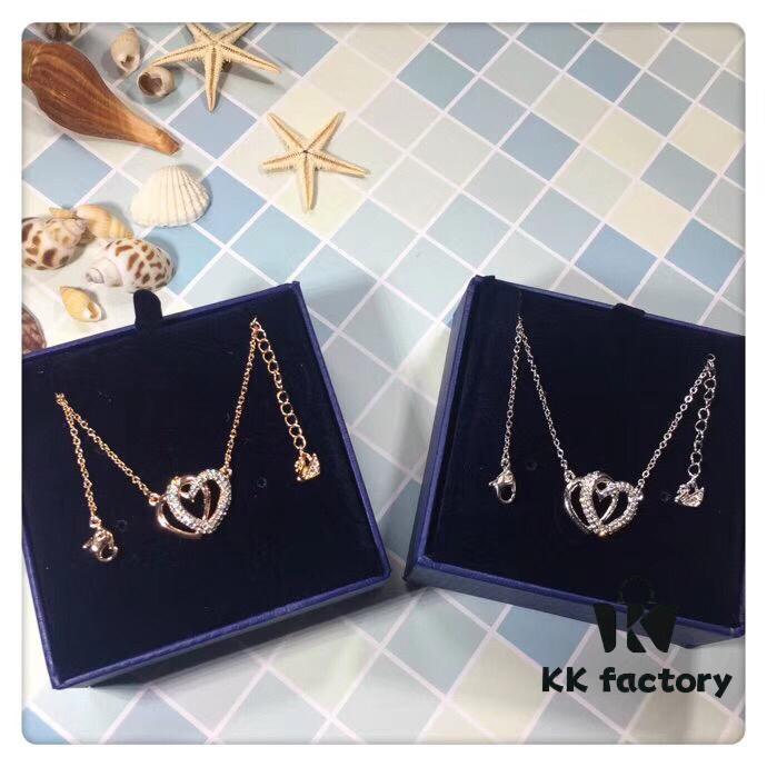 Swarovski Double Heart Necklace with Love Pendant, Fashionable Collar Chain