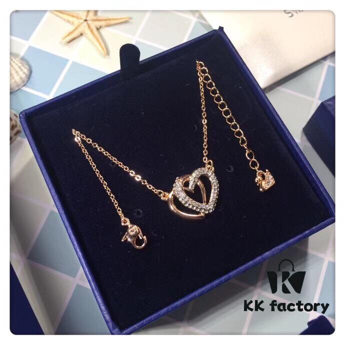 Swarovski Double Heart Necklace with Love Pendant, Fashionable Collar Chain