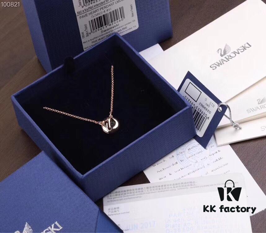 Swarovski Rose Gold-Tone Plated Swan Pendant with Black Crystal Pavé