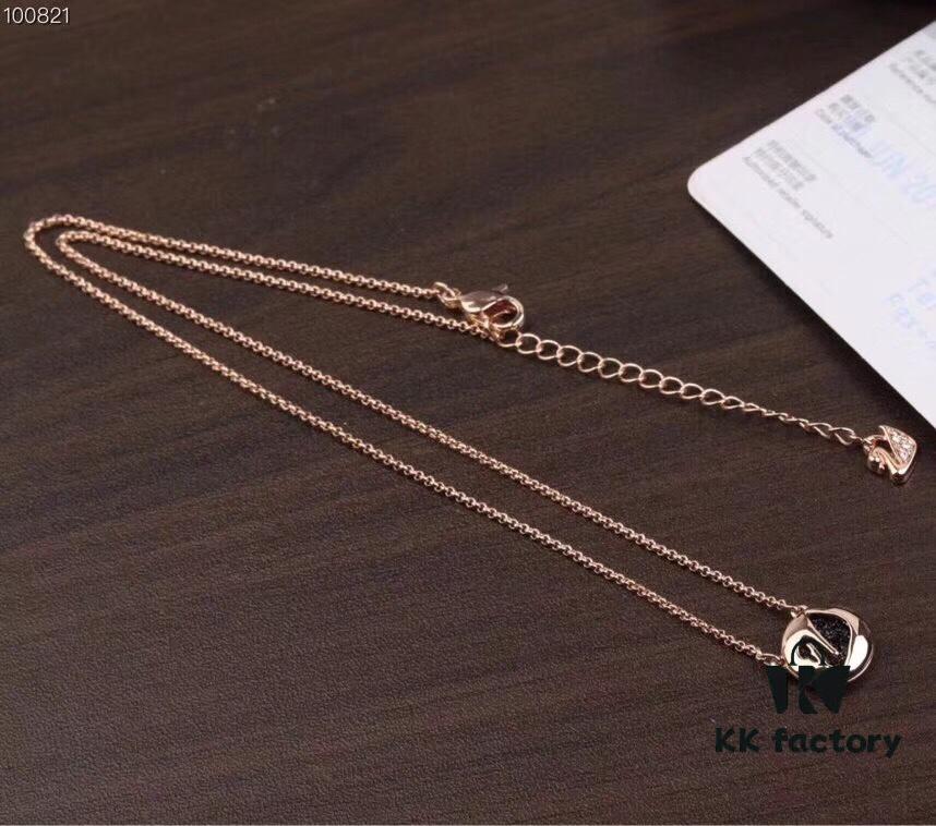 Swarovski Rose Gold-Tone Plated Swan Pendant with Black Crystal Pavé