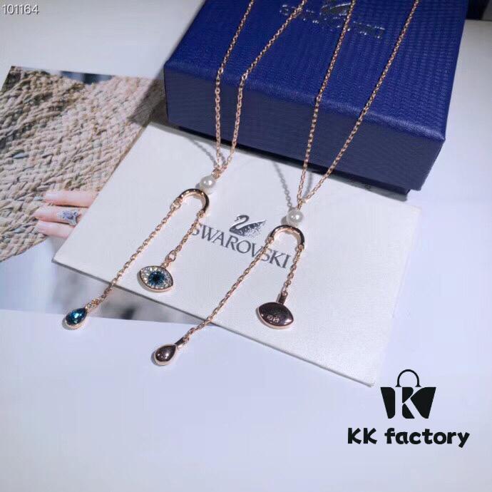 Swarovski 2018 DUO Evil Eye Y-Necklace with Blue Eyes 💙, Rose Gold Tone, Featuring Swarovski's Exclusive Pointiage® Technique