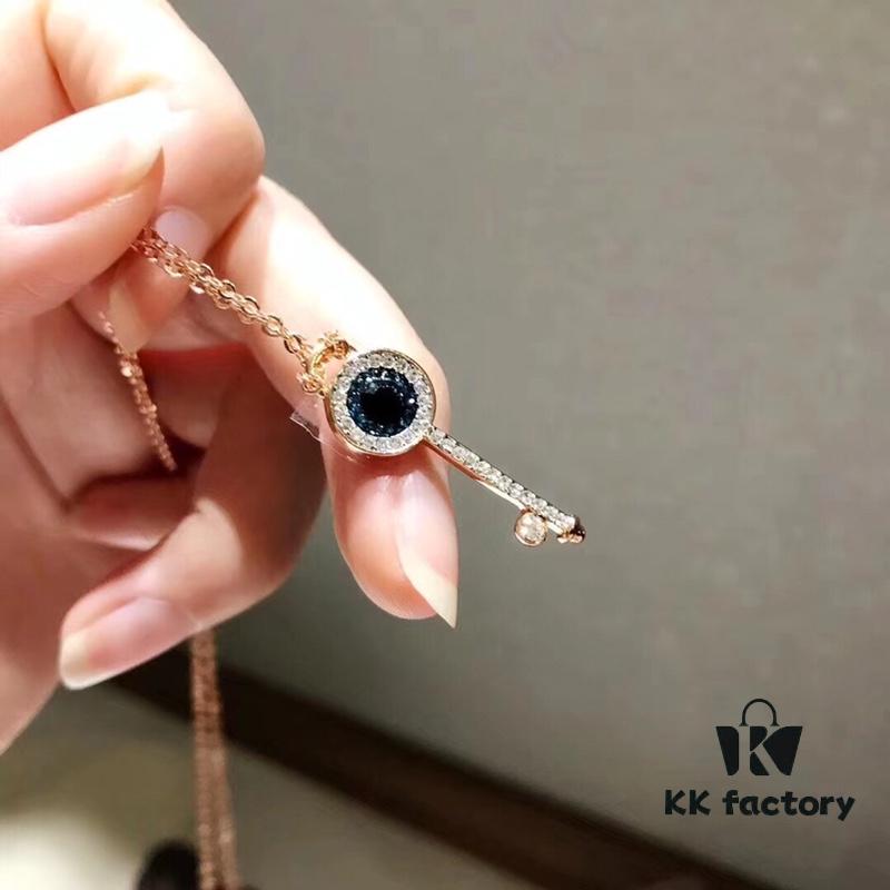 Swarovski 2018 Newest Devil's Eye Key Necklace — Gradient Blue, Original Imported Gold-Plated Material, Authentic Logo Engraving