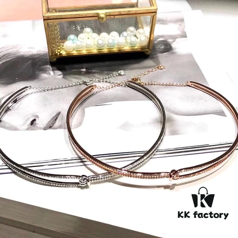 Swarovski Twisted Knot Choker Necklace – New Arrival 'Love Knot' Design with Sparkling Crystals, Imported Gold-Plated Material, Authentic Logo, Two Colors Available