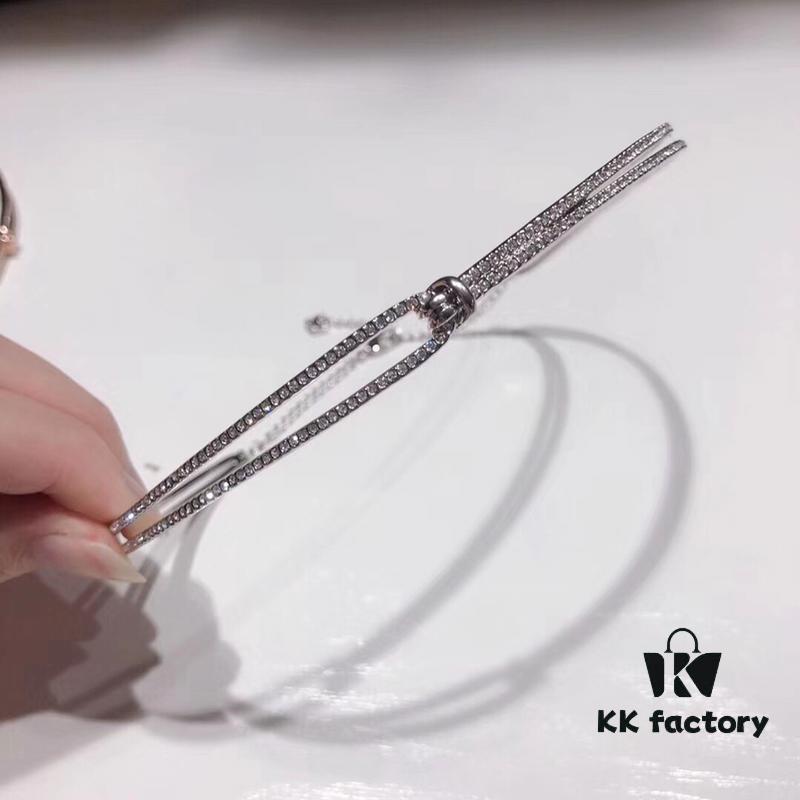 Swarovski Twisted Knot Choker Necklace – New Arrival 'Love Knot' Design with Sparkling Crystals, Imported Gold-Plated Material, Authentic Logo, Two Colors Available