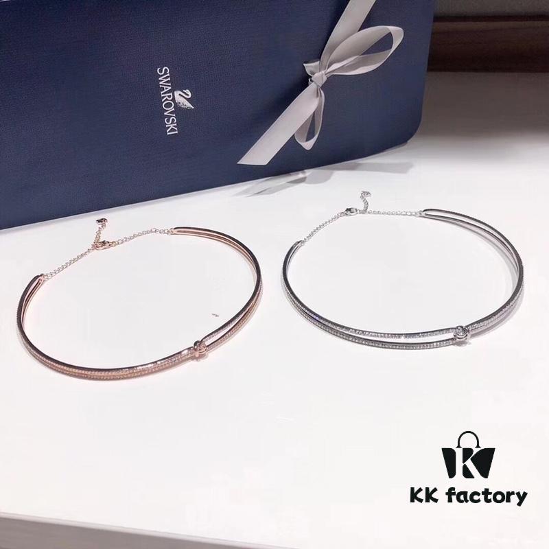 Swarovski Twisted Knot Choker Necklace – New Arrival 'Love Knot' Design with Sparkling Crystals, Imported Gold-Plated Material, Authentic Logo, Two Colors Available