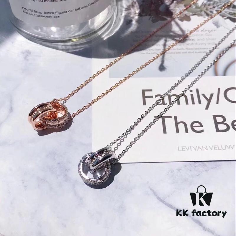 Authentic Swarovski Double Ring Necklace - New Arrival, featuring genuine materials and original lobster clasp, double ring interlocking design with Swarovski crystals, available in two colors