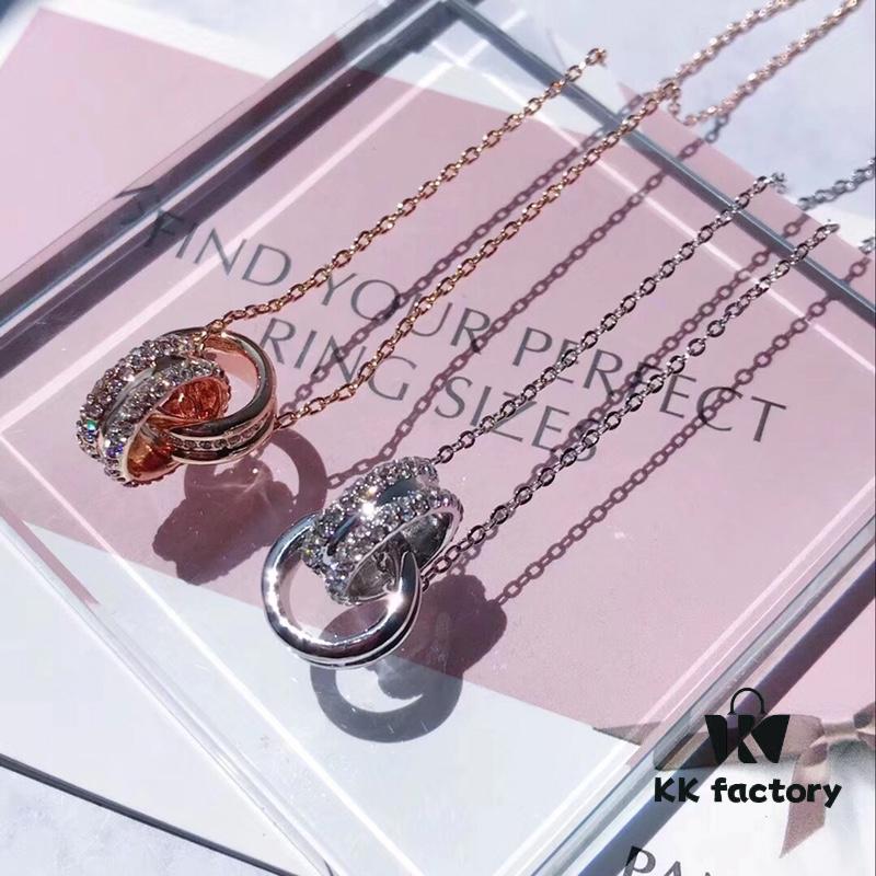 Authentic Swarovski Double Ring Necklace - New Arrival, featuring genuine materials and original lobster clasp, double ring interlocking design with Swarovski crystals, available in two colors