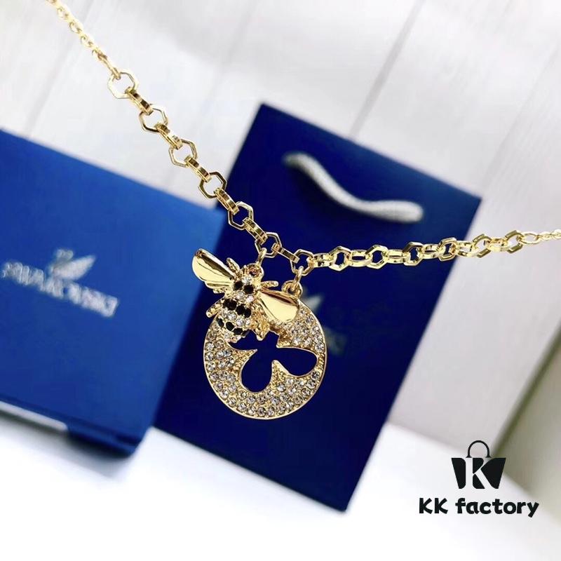 Swarovski LISABEL Necklace – Bee Motif, Electroplated Gold Finish, 38 cm