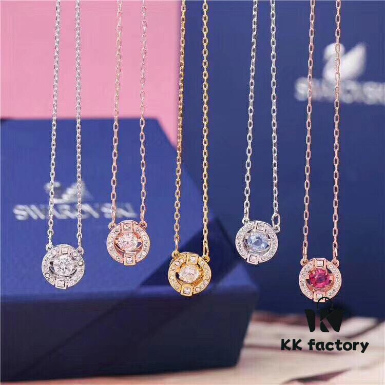 SWAROVSKI Swarovski Dancing Heart Necklace, Athenian Charm, Crystal-Paved Three-Dimensional Frame with Movable Central Stone