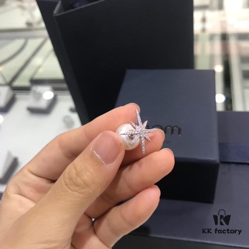 APM Monaco Pearl Earrings Star Octagon Diamond-Paved Gift Single Piece Korean Style Elegant Fashion Shiny