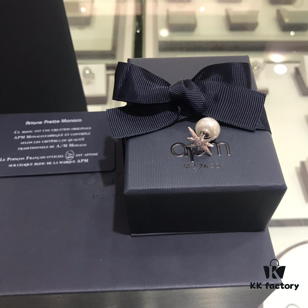 APM Monaco Pearl Earrings Star Octagon Diamond-Paved Gift Single Piece Korean Style Elegant Fashion Shiny