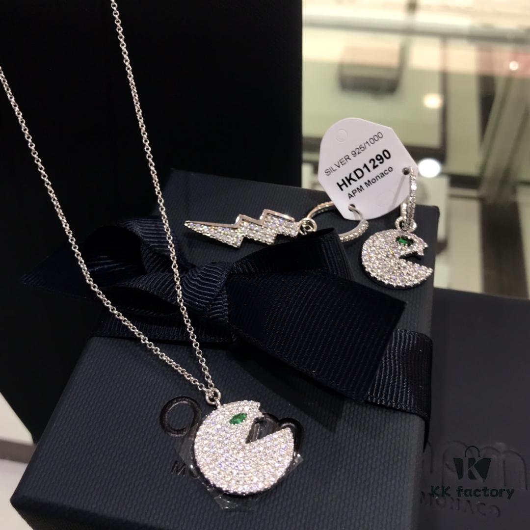 Cute APM Monaco Lightning Pac Earrings, New Rhinestone Silver Jewelry for Women, Pierced Ear Drops, Valentine's Day Recommended Style