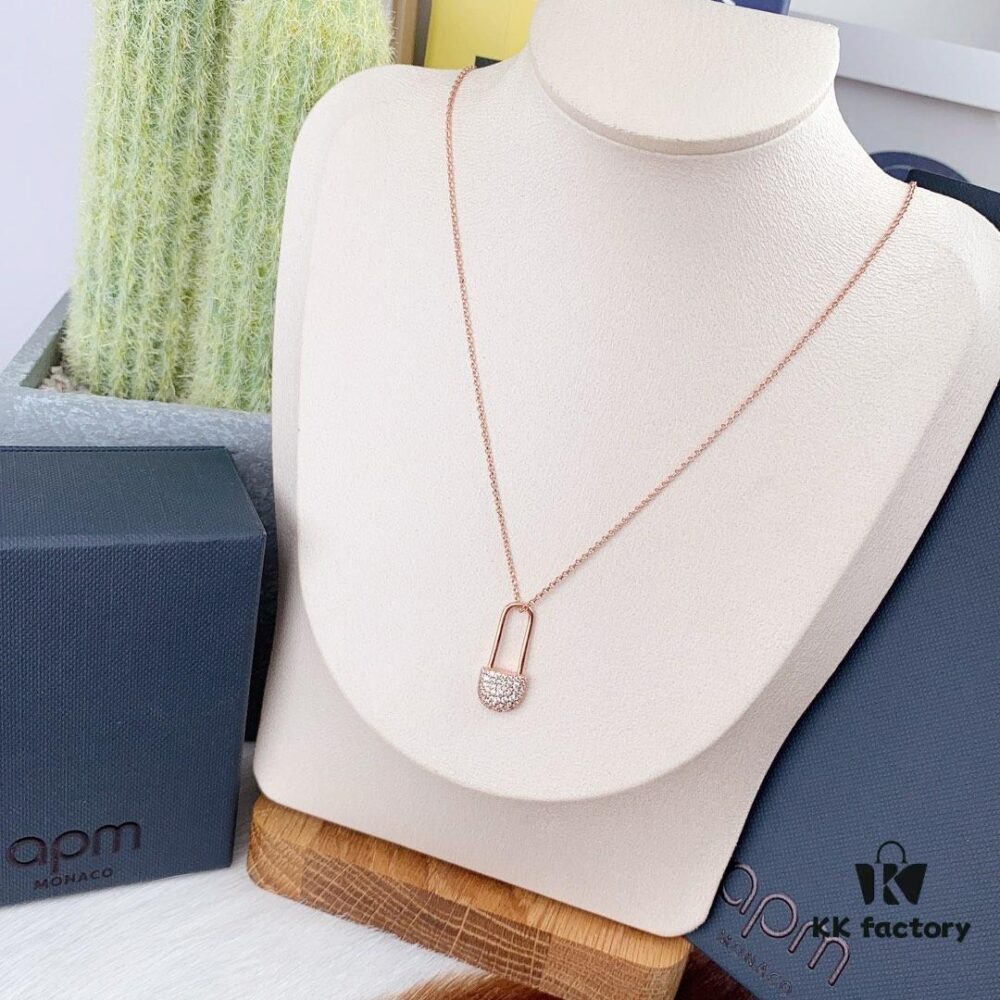 Valentine's Day Recommended Style🎋 APM Monaco Pink Gold-Tone Silver Crystal-Encrusted Pin Necklace