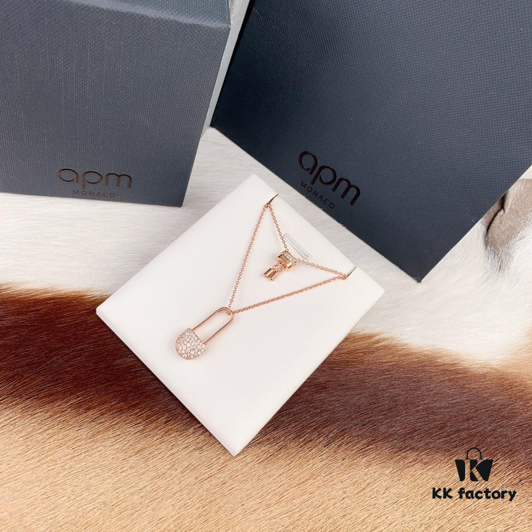 Valentine's Day Recommended Style🎋 APM Monaco Pink Gold-Tone Silver Crystal-Encrusted Pin Necklace