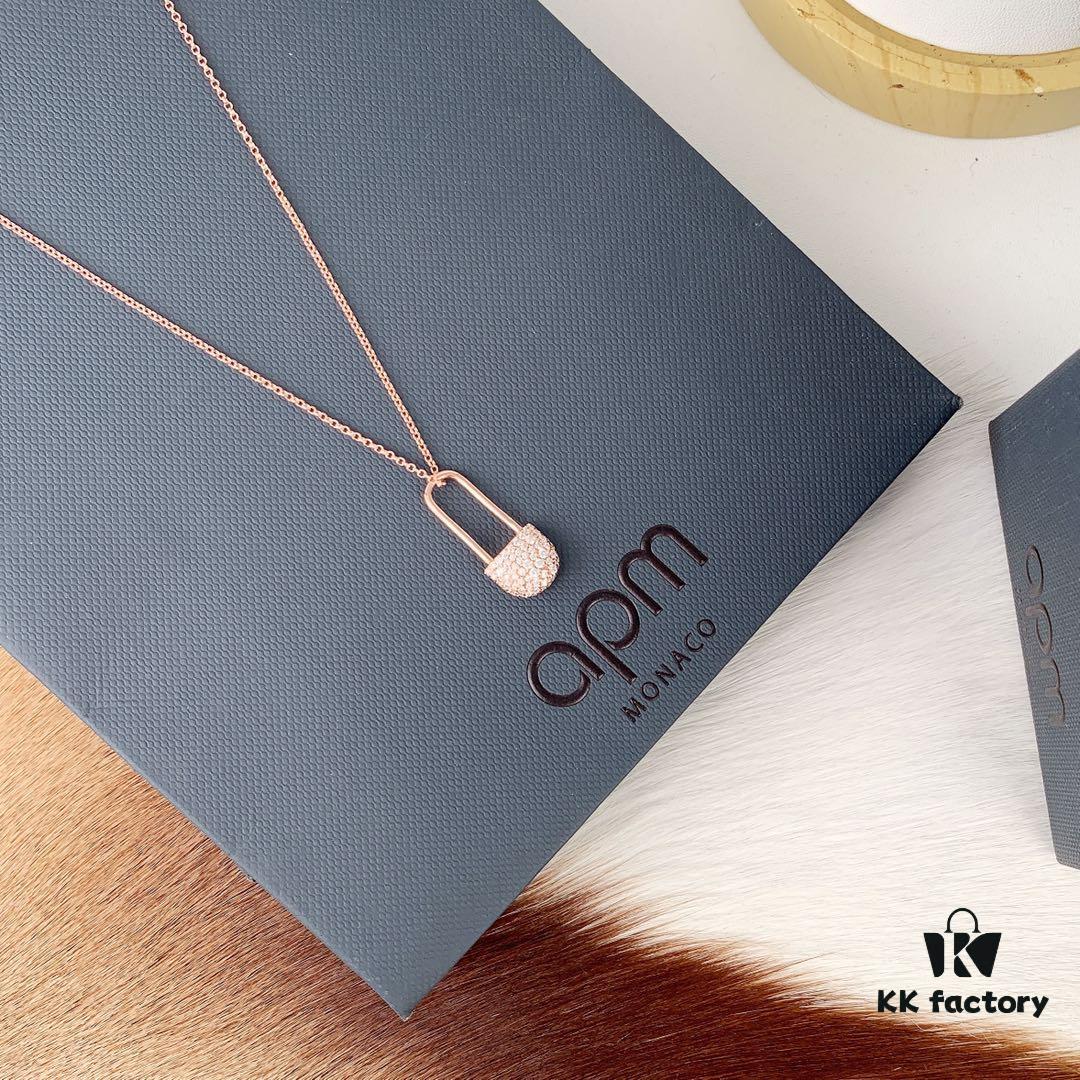 Valentine's Day Recommended Style🎋 APM Monaco Pink Gold-Tone Silver Crystal-Encrusted Pin Necklace