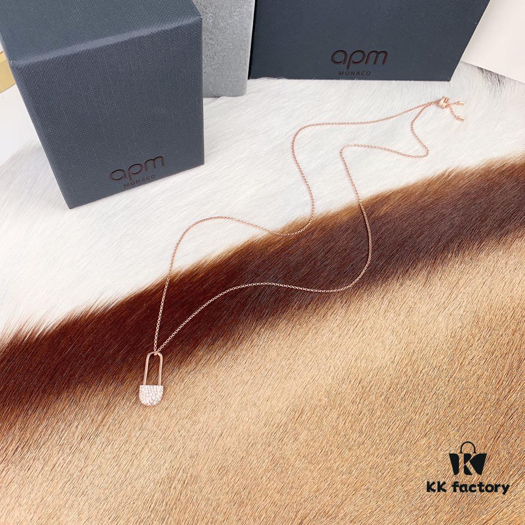 Valentine's Day Recommended Style🎋 APM Monaco Pink Gold-Tone Silver Crystal-Encrusted Pin Necklace