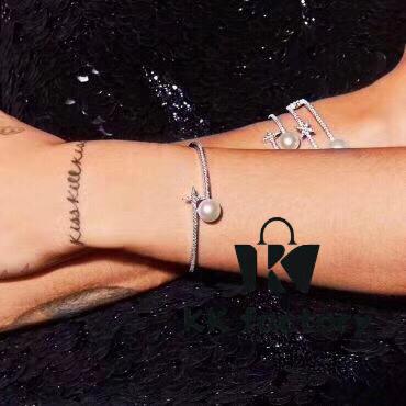 APM Monaco Sterling Silver Crystal Pearl Open Bangle Bracelet, Summer New Arrival Fashion Minimalist Jewelry