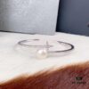 APM Monaco Sterling Silver Crystal Pearl Open Bangle Bracelet, Summer New Arrival Fashion Minimalist Jewelry