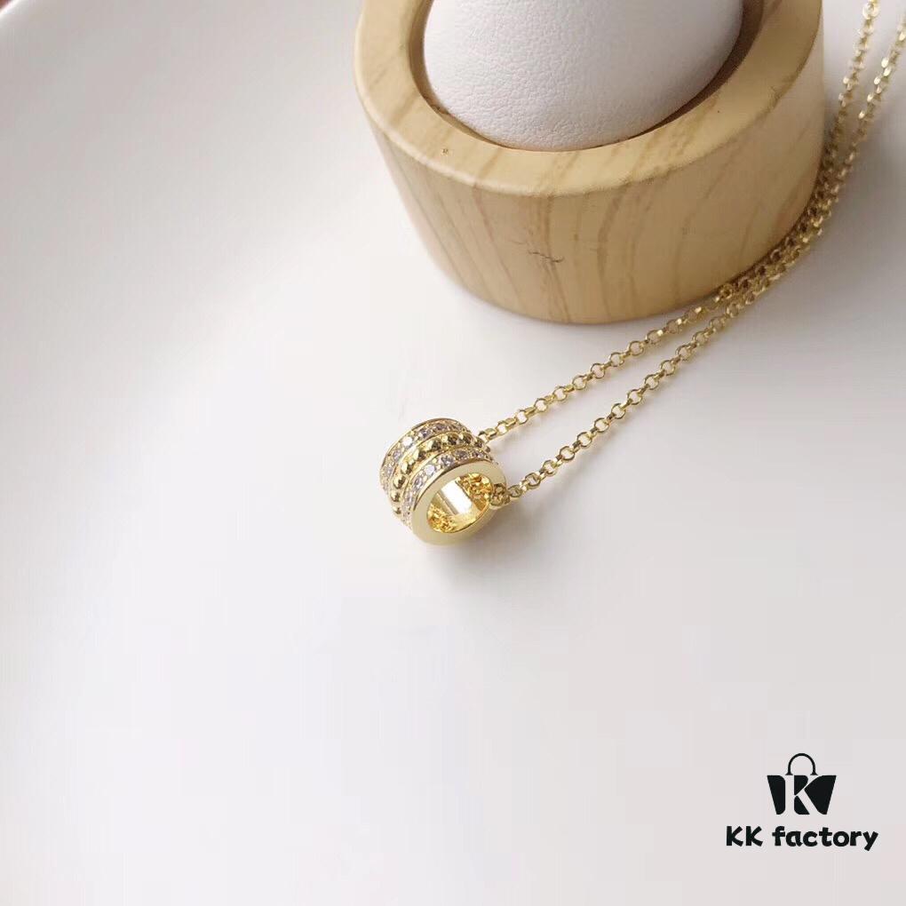 APM Monaco Silver-Plated Gold-Tone Necklace with Crystal Pendant for Women, Elegant Circular Locket Chain