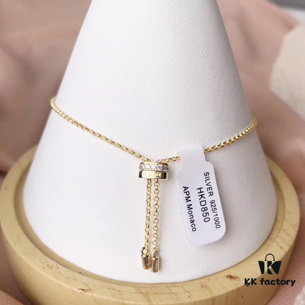 APM Monaco Silver-Plated Gold-Tone Necklace with Crystal Pendant for Women, Elegant Circular Locket Chain