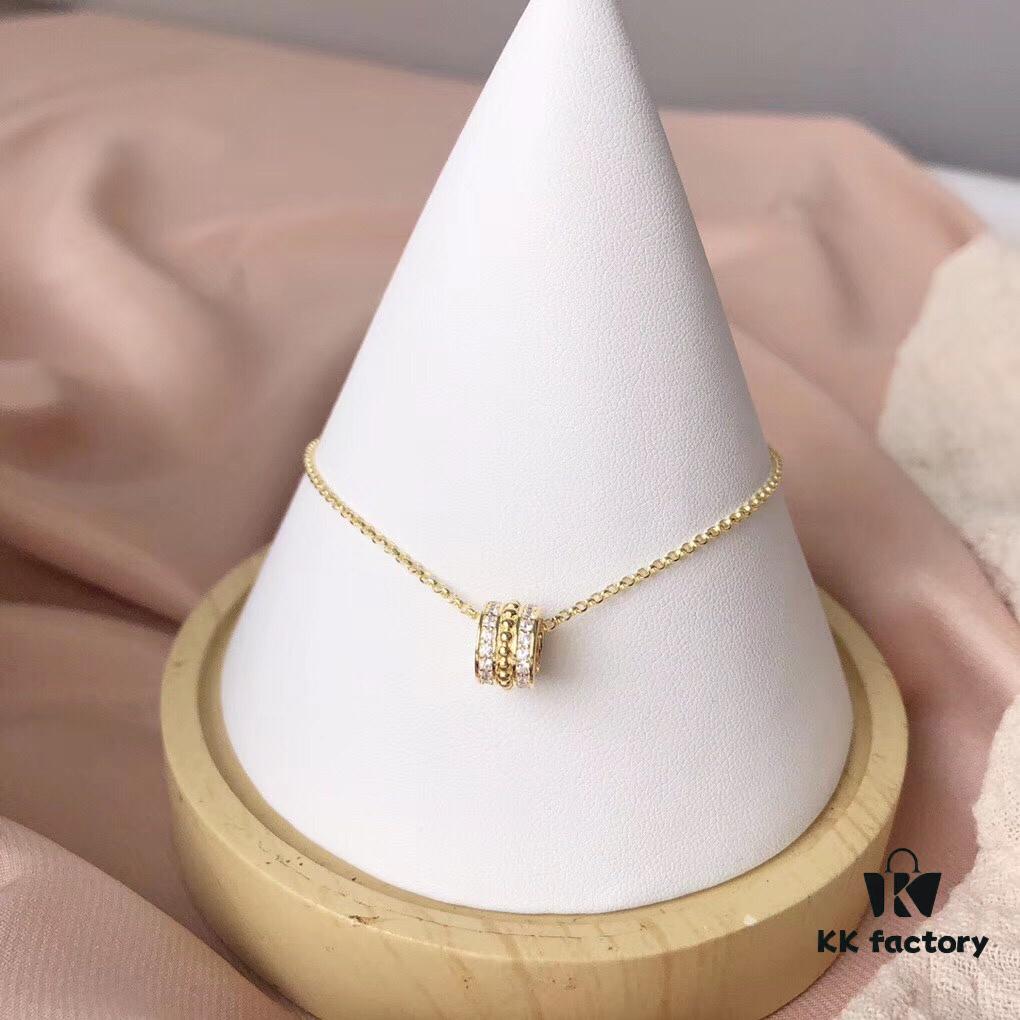 APM Monaco Silver-Plated Gold-Tone Necklace with Crystal Pendant for Women, Elegant Circular Locket Chain