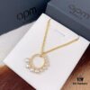 APM Monaco Gold-Tone Sterling Silver Crystal-Paved Pearl Necklace for Women, Pendant Collar Chain with Adjustable Length
