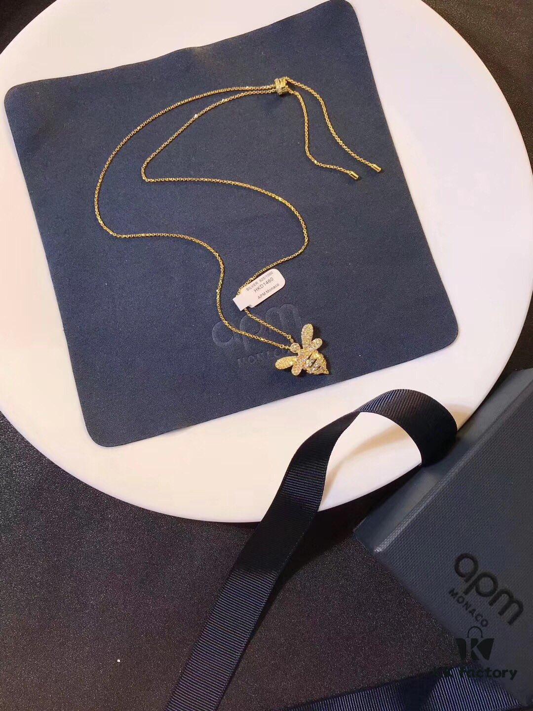 APM Monaco Silver Plated with Gold Bee Necklace with Sparkling Zircon Crystals