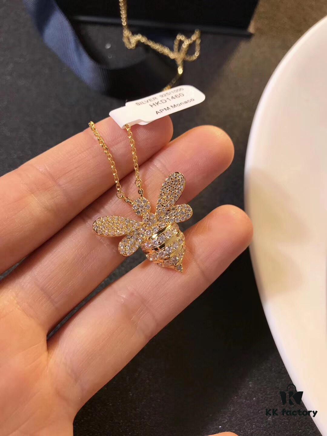 APM Monaco Silver Plated with Gold Bee Necklace with Sparkling Zircon Crystals