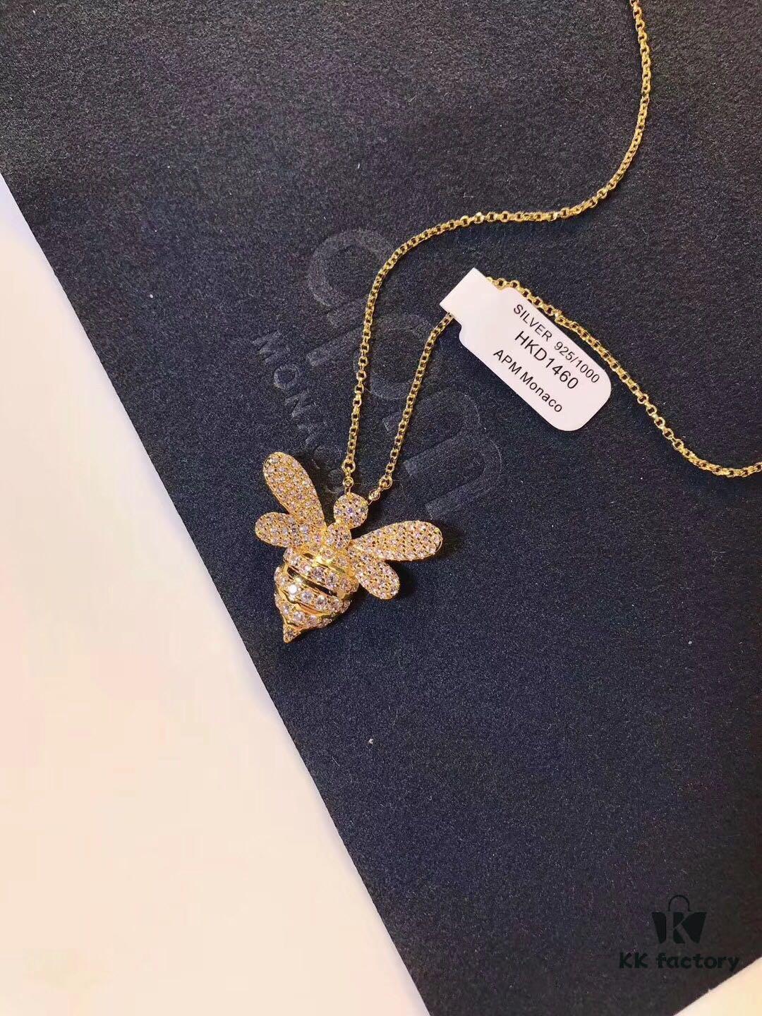 APM Monaco Silver Plated with Gold Bee Necklace with Sparkling Zircon Crystals